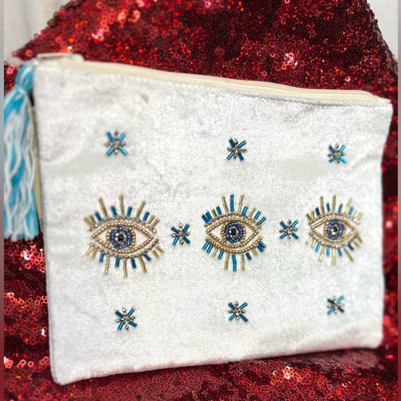 👁️MADE IN INDIA Handcrafted Embellished Embroidered Eye Design Clutch👁️-NWT - Picture 4 of 14